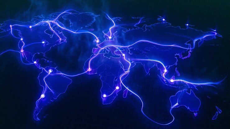Animated World Map with Glowing Global Network Connections