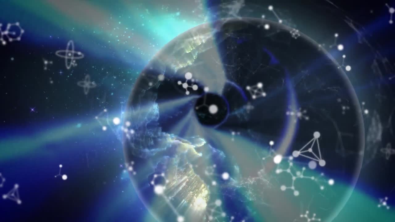 animación de moléculas y túnel sobre el globo