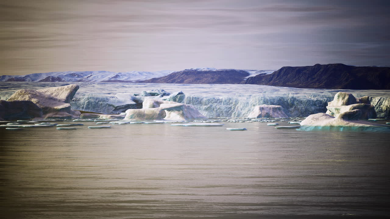 Glacial landscape featuring floating icebergs and serene water in the arctic
