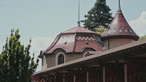 tower rooftop of caux palace hotel in switzerland, motion view