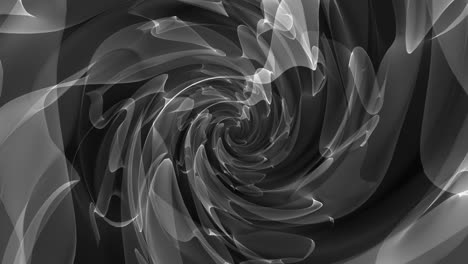 animation of grey translucent clouds of smoke spinning on black background