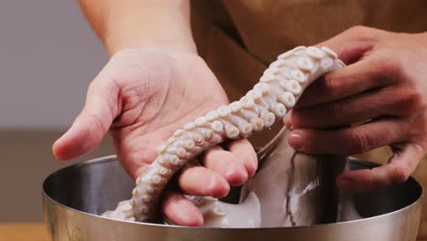 preparing fresh octopus