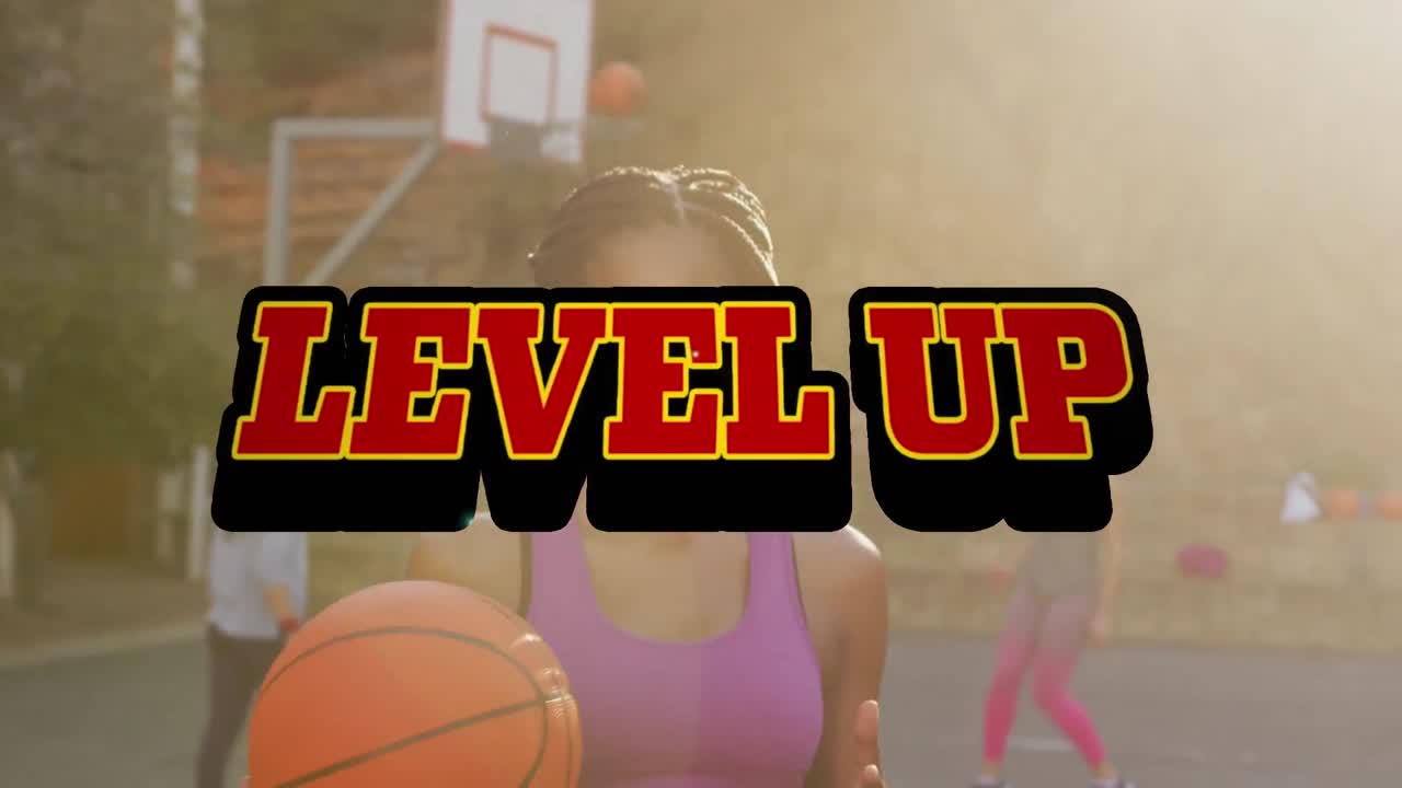 animación del texto de nivel superior sobre la mujer que sostiene la pelota