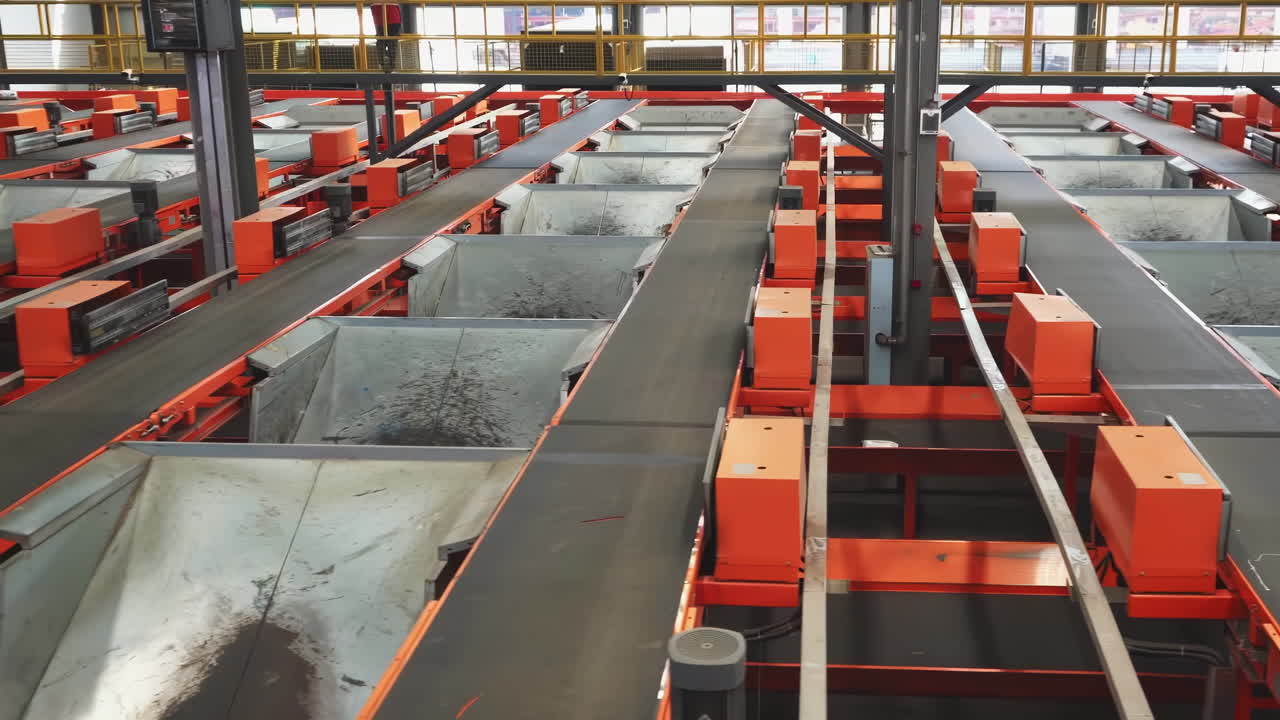 Industrial automatic rice mill processing plant with advanced equipment and conveyor belts, inside a food processing factory