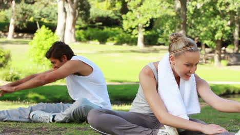 A-couple-stretch-out-and-prepare-for-training