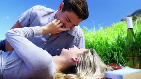 pareja romántica disfrutando en el viñedo