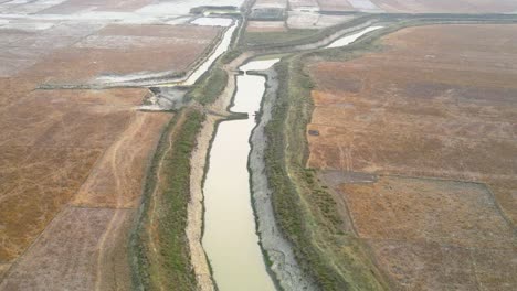 Luftaufnahmen-Von-Drohnen-Erfassen-Einen-Kontrollierten-Fluss-In-Einem-Wüstenland