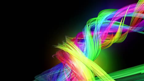 transparent colored lines with a neon glow on a black background. motion graphics 3d looped background with multicolor colorful rainbow ribbons. beautiful seamless background in motion design style 50