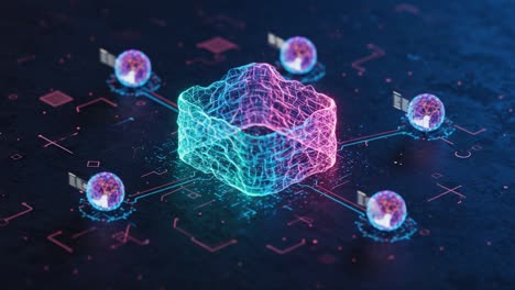 dynamic visualization of a network structure with engaging visual effects representing connection and data flow in a technological environment