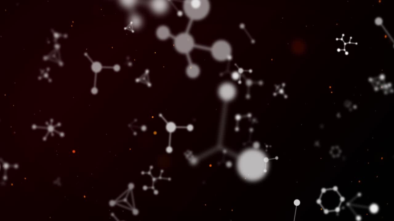animación de moléculas que vuelan sobre partículas en el universo