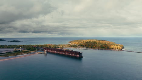 A-drone-shot-of-an-Iron-ore-doc-on-one-of-the-great-lakes