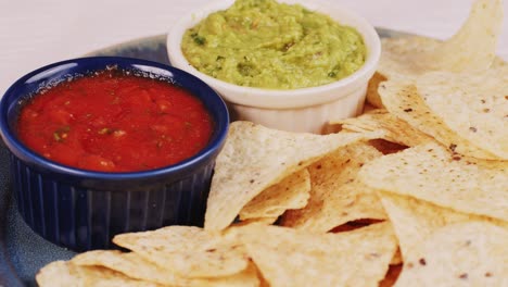 tortilla chips with salsa and guacamole