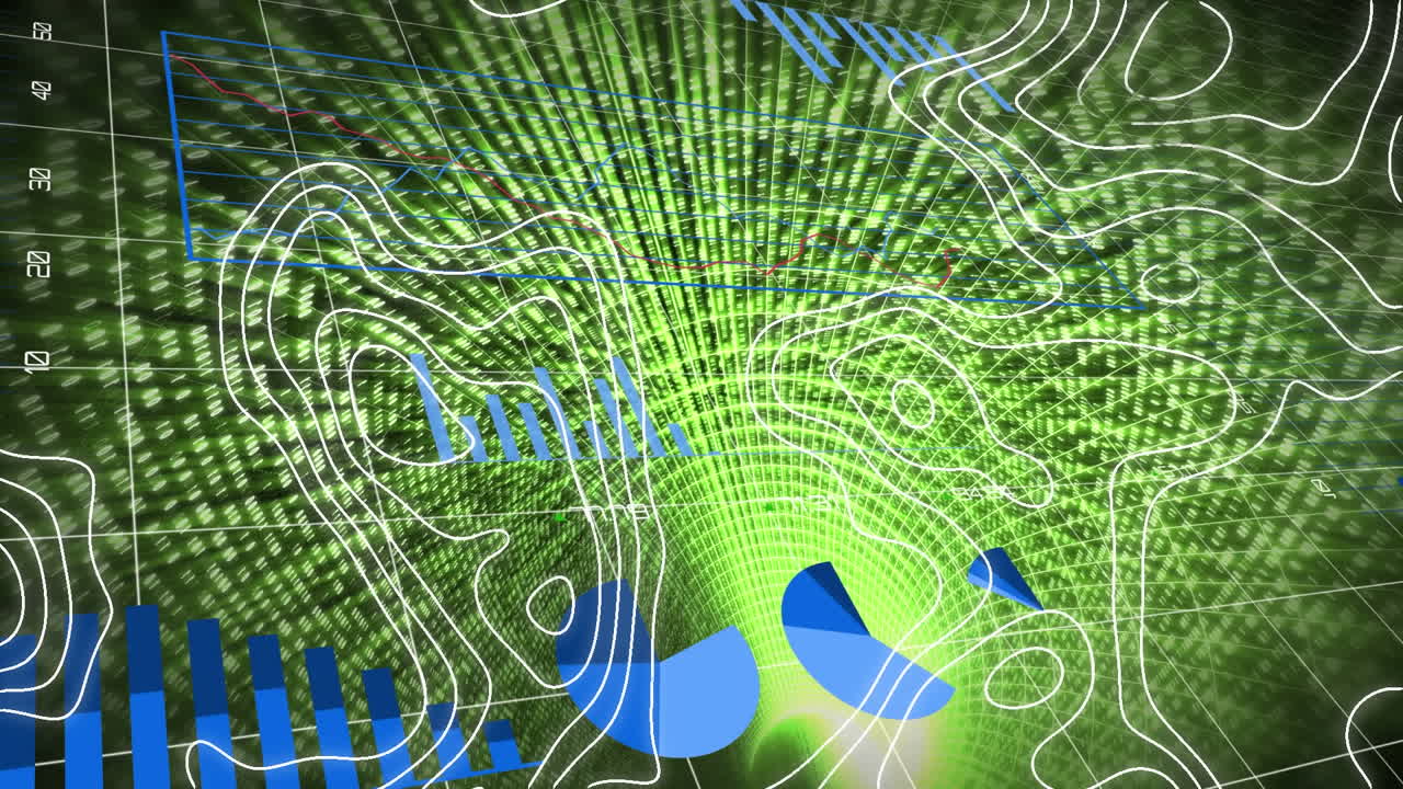 animación del procesamiento de datos financieros con estadísticas y túnel digital