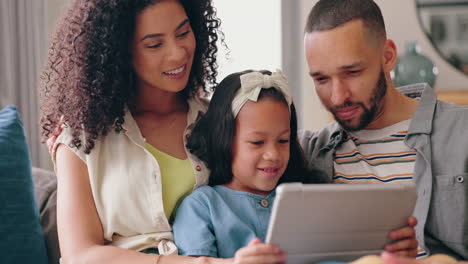 happy family watching tablet