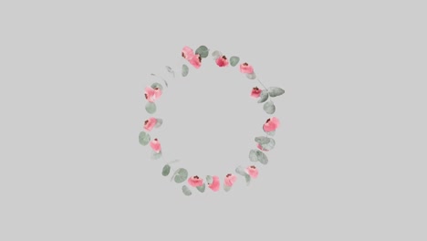 Animation-of-circle-of-flowers-spinning-in-hypnotic-motion-on-grey-background