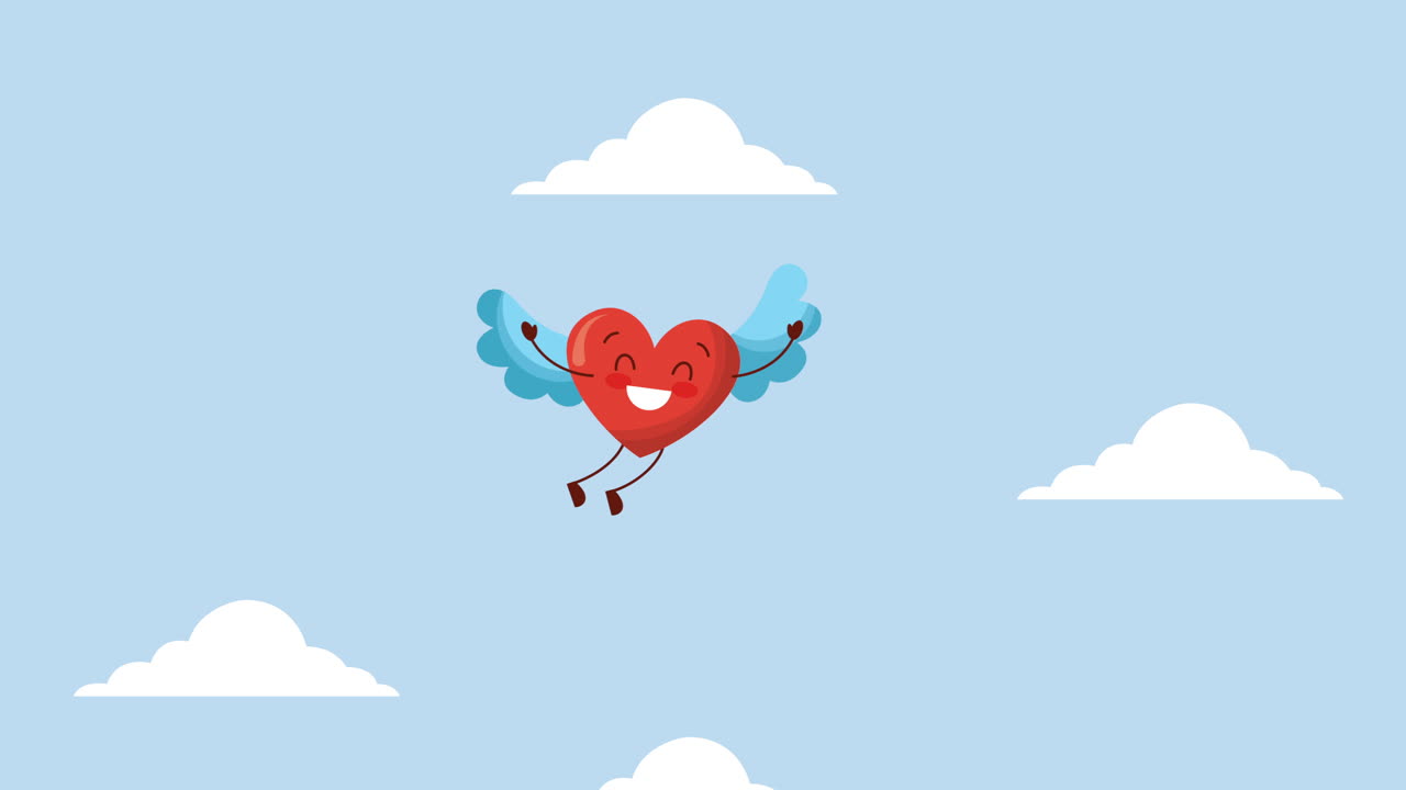 tarjeta de san valentín con corazón de amor personaje volador