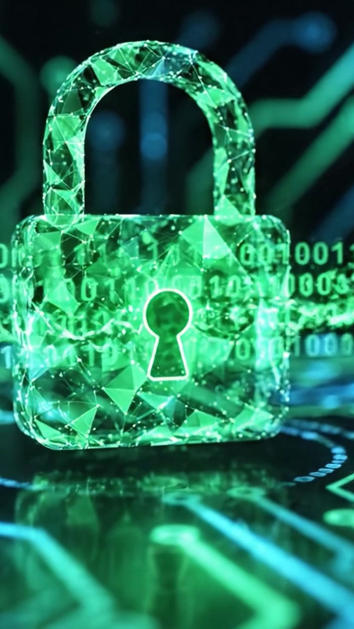Intricate Details of Circuit Patterns and a Vibrant Digital Lock Representing Cybersecurity Themes and Technological Advancement in Modern Information Technology