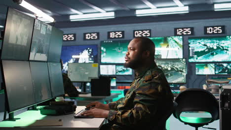 intelligence agent in base of operations completes mission during world war 3