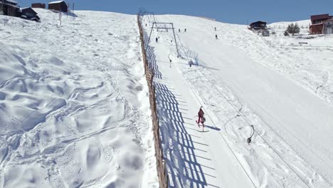 drone flyover t-bar lift lines in farellones, sky resort