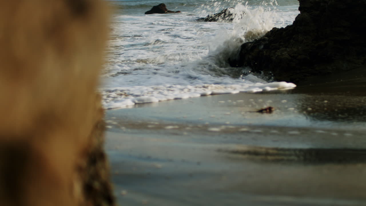 Close-up of Ocean Waves and Foam on the Shore