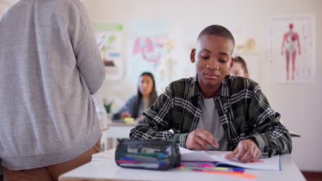 Classroom,-frustrated-and-boy-stress-over-test