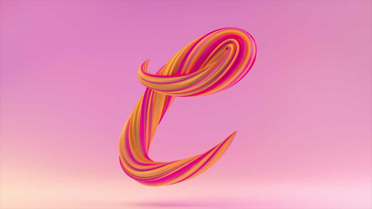colección alfabeto vivo. letras retorcidas únicas. rosa amarillo. letra c. animación 3d de bucle sin costuras con alfa mate
