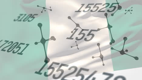 animation of molecules moving over numbers on nigerian flag