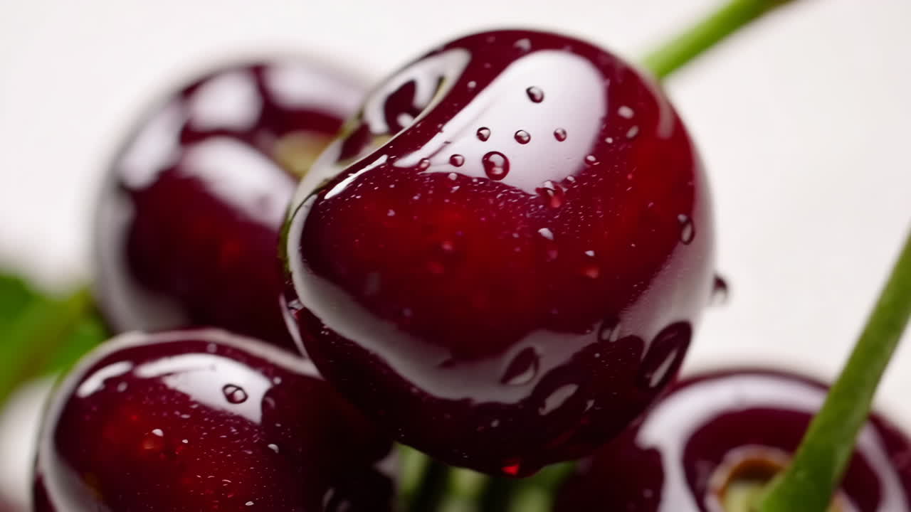 Primo piano di ciliegie fresche e bagnate