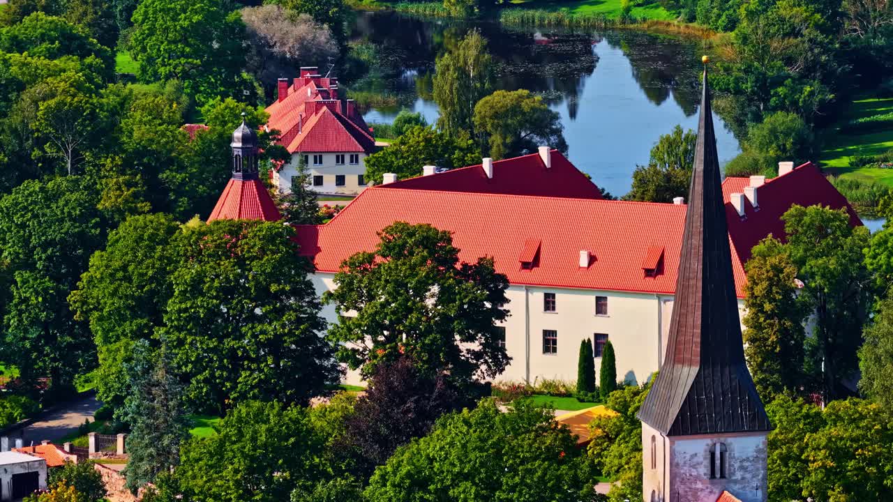 Aerial view of the village of Jaunpils in the Tukums Municipality in the Semigallia region of Latvia