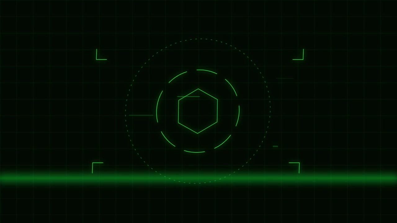 Digital Green Hexagon HUD Interface Scanning Animation
