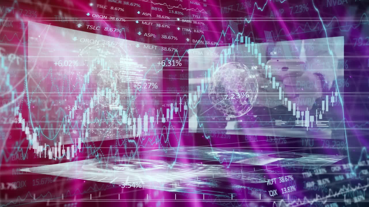 디지털 스크린으로 금융 데이터 처리의 애니메이션