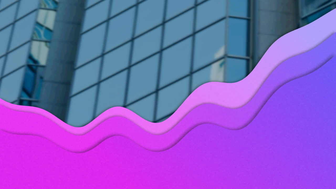 animación de la ola púrpura moviéndose sobre un moderno edificio de oficinas