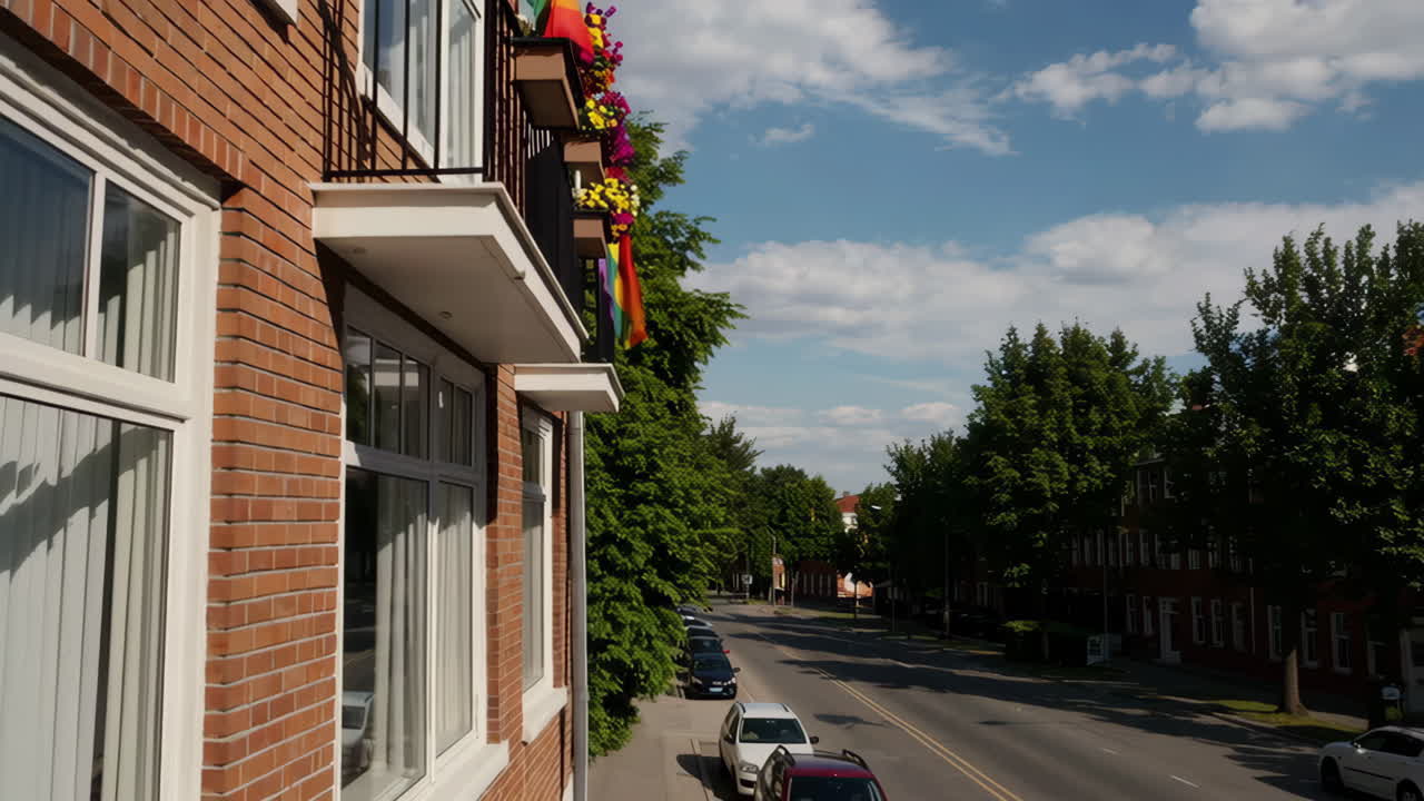 City street view with pride flag