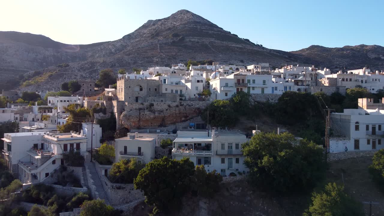 Aerial Approaching of Zeugolis in Apeiranthos Village, Naxos, Greece