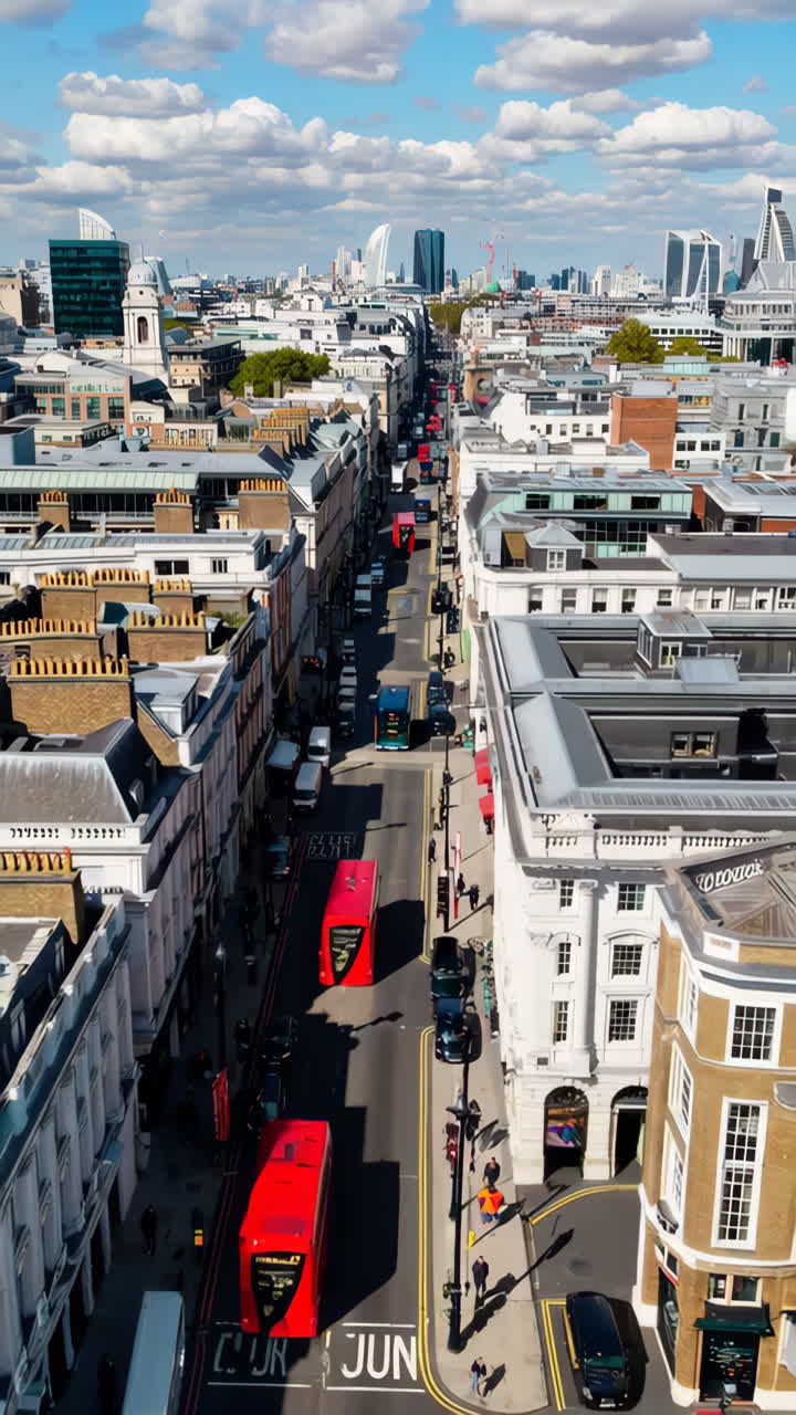 London City Street View with Red Buses