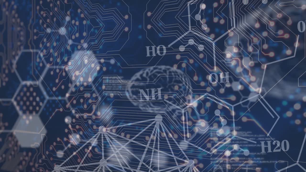 검은 바탕 위의 데이터 처리 및 연결 네트워크의 애니메이션