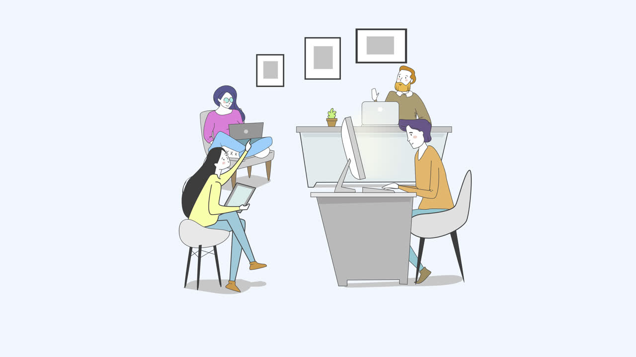 사무실 환경에서 일하는 사람들