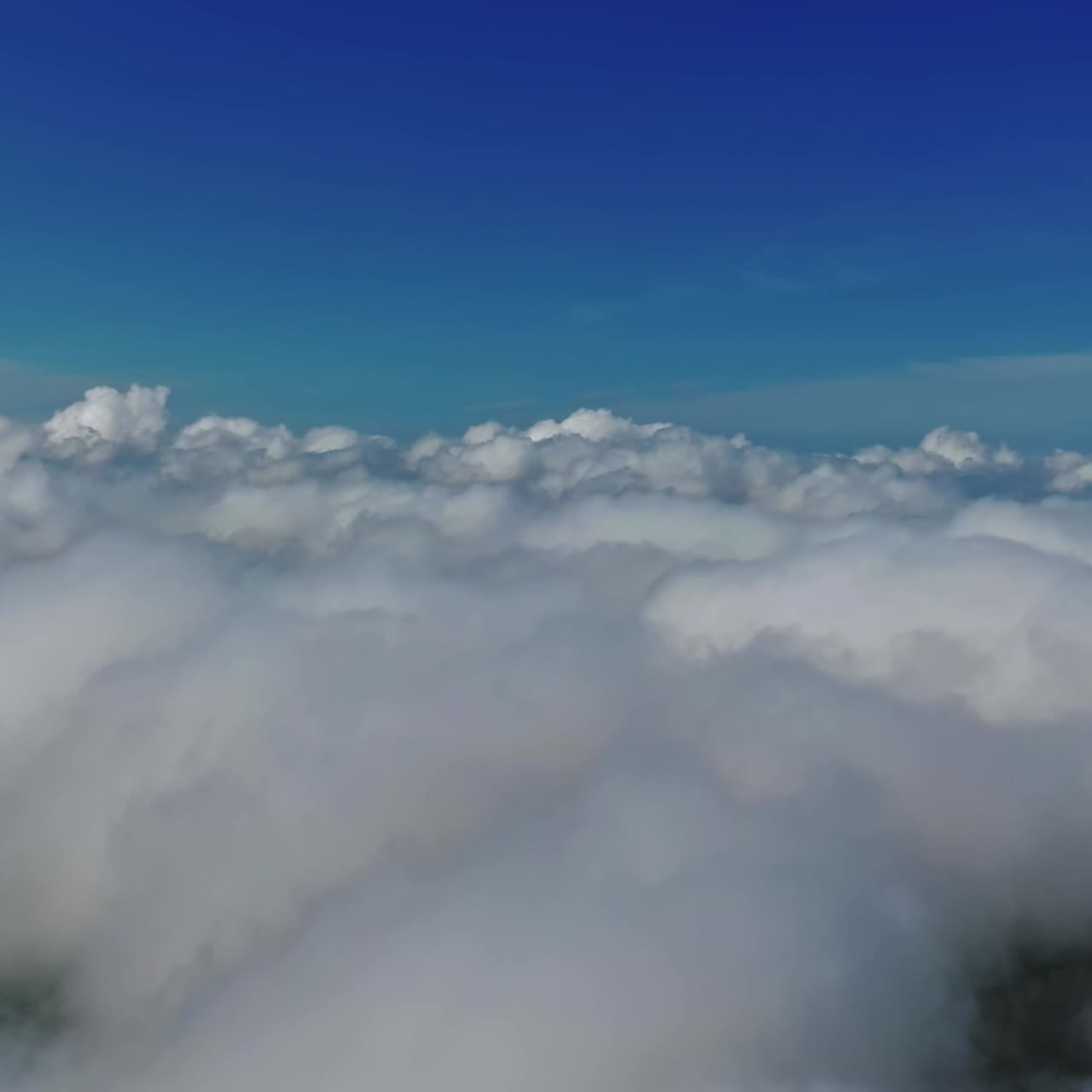 White clouds under blue sky. Stunning footage of the sky. Travelling in the cloudscape. Scenic view of the heaven. Motion to the left. Slow motion.