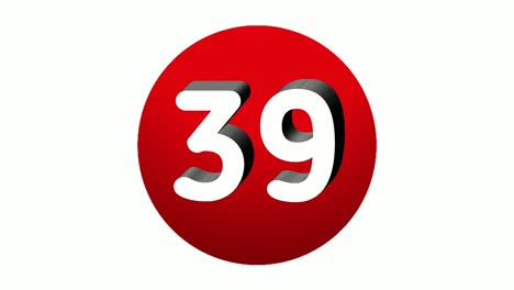 3d number 39 thirty nine sign symbol animation motion graphics icon on red sphere on white background,cartoon video number for video elements