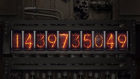 nixie tubes displaying random numbers in steampunk style. seamless loop.