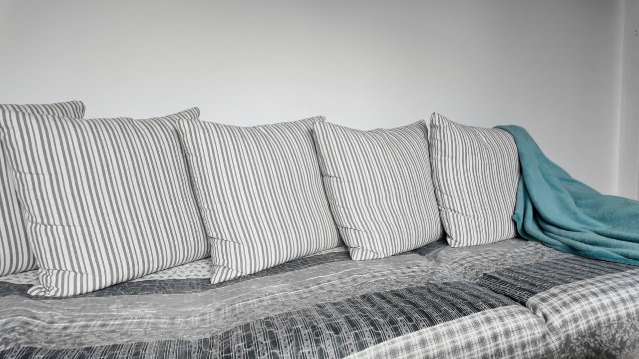 거실 에 베개 가 있는 색 럭셔리 소파