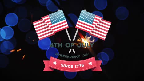 4th of july, independence day since 1776 text in banner with american flags