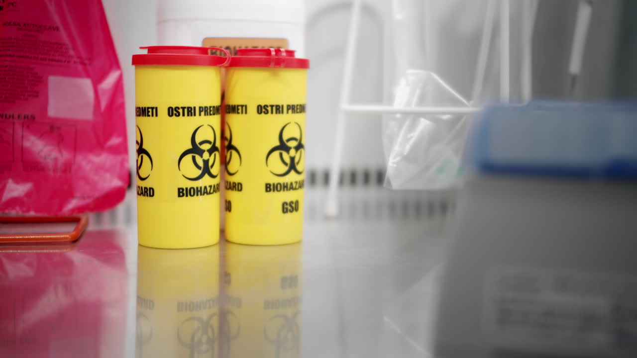 контейнер с небольшими острыми медицинскими отходами, содержащий биологически опасные острые предметы для надлежащей утилизации, снижающий риск загрязнения инфекционными отходами