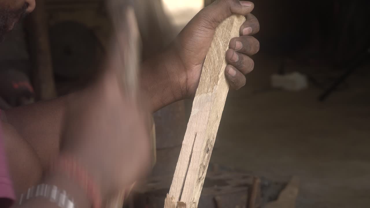 Chipping extra wood rough edges for furniture building indian carpentry