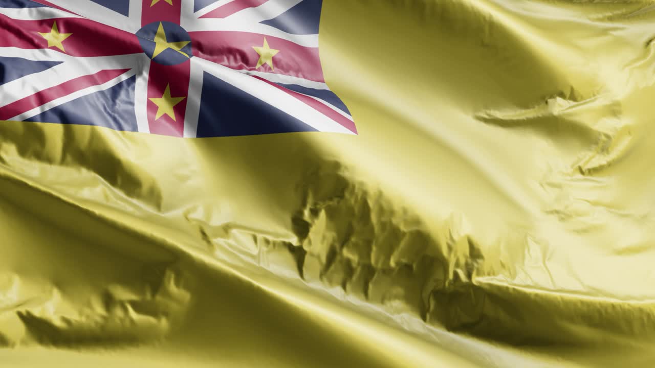 바람의 루프에 는 니우에 발, 바람에 흔들리는 니우에 배너, 완전히 가득 찬 배경, 10 초 루프.