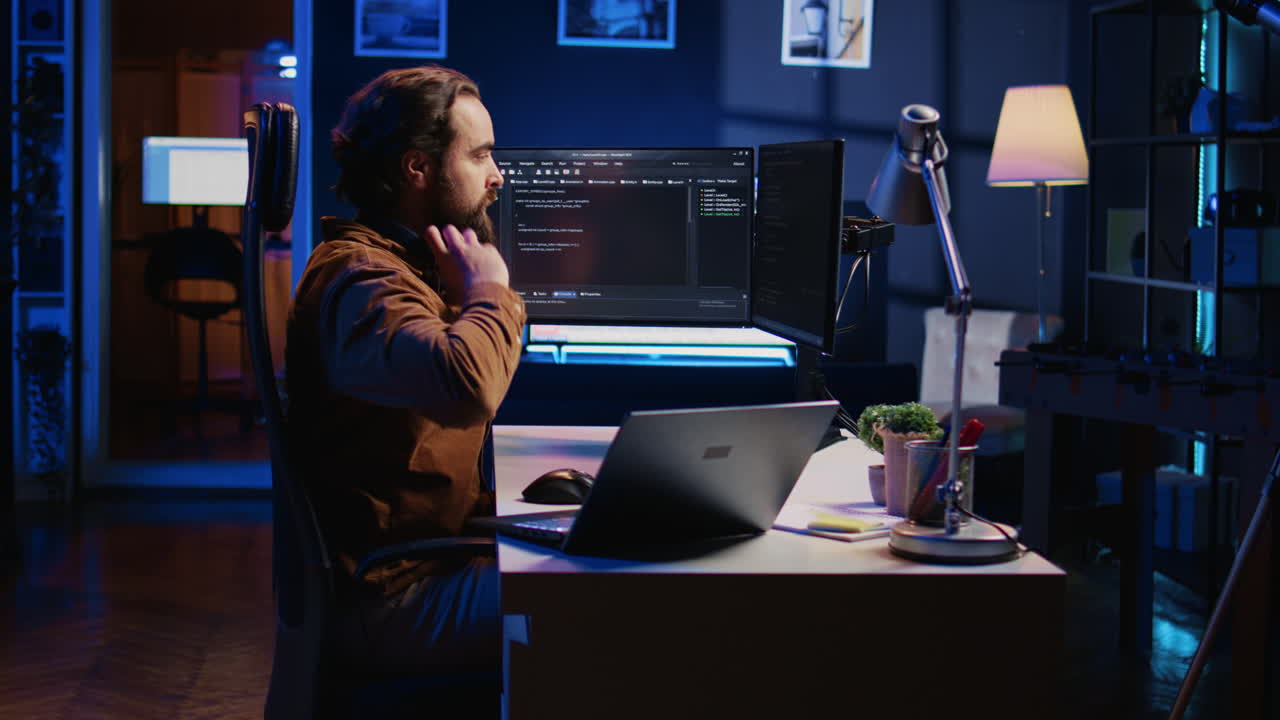 Programmer removing headphones to better concentrate on difficult IT task