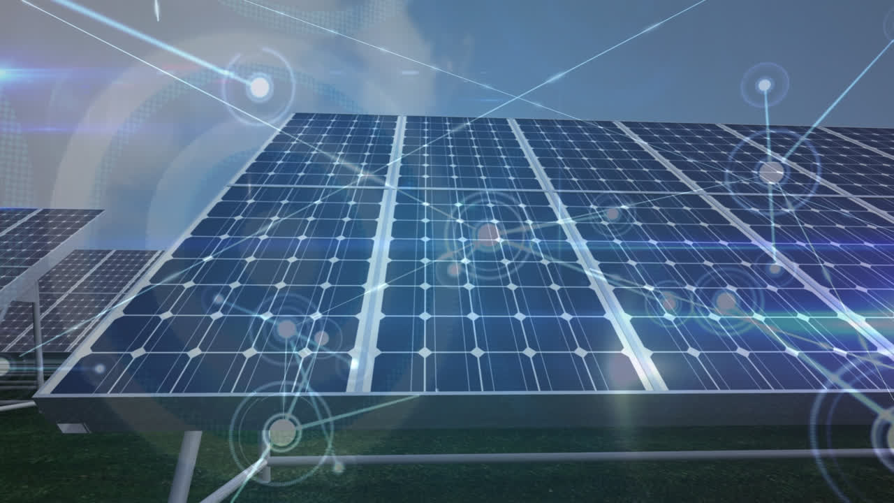 태양 전지 패널을 통한 연결 네트워크의 애니메이션