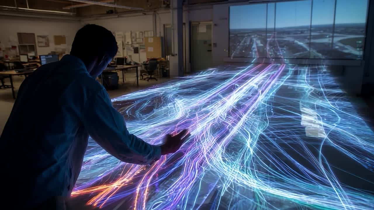 Innovative technology visualizes data streams in a modern workspace