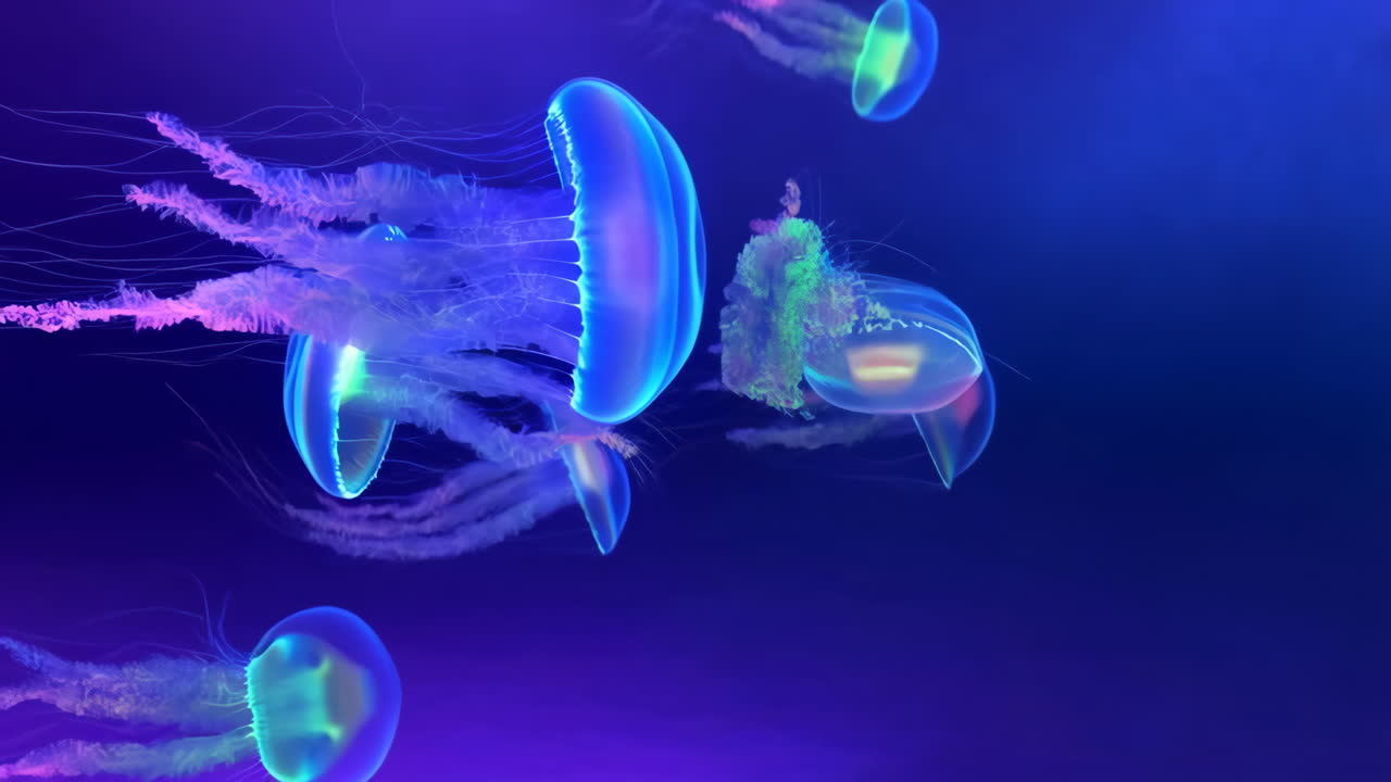 Bioluminescent Jellyfish in Deep Blue Water
