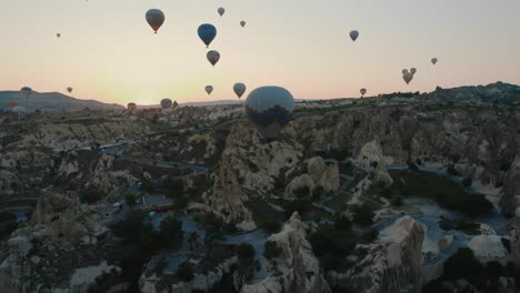 beautiful aerial of hot air balloons